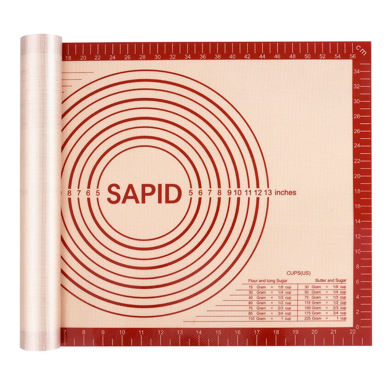 Sapid Extra Thick Silicone Pastry Mat Non-slip with Measurements for Non-stick Silicone Baking Mat Large, Dough Rolling, Pie Crust, Cookies, Kneading Mats, Countertop, Placement Mats (16" x 24", Red) - Image 1